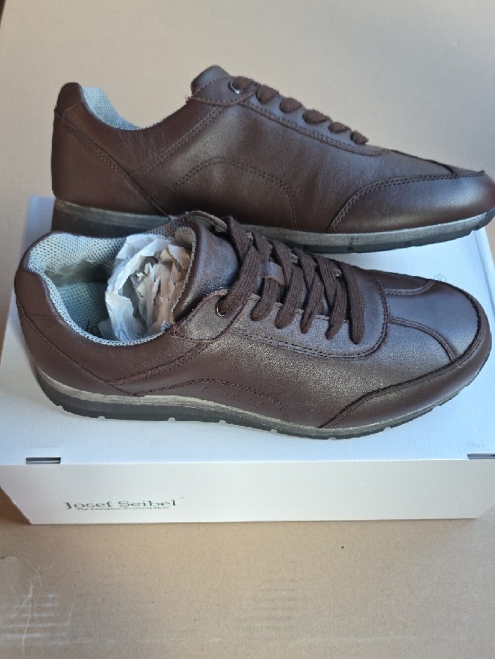 Josef Seibel Size EU40 US 7.5 Men's Dark Brown Leather Lace-Up Sneaker NEW